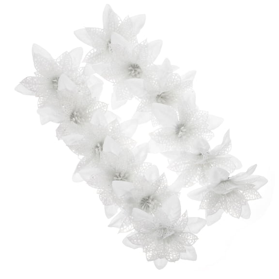 PENIKOKO 12pcs Glitter Faux Poinsettia Stems Christmas Floral Decorations for Holiday Home, Party, and Seasonal Festive Decor
