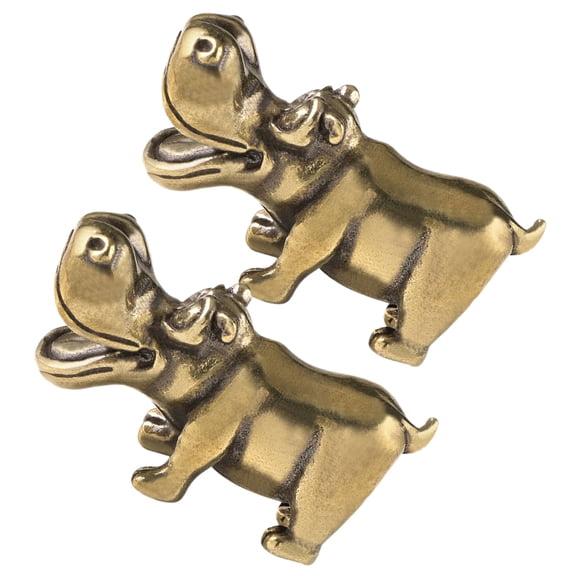 PENIKOKO Set of 2 Small Vintage Golden Brass Hippo Figurines, Decorative Desk Ornaments for Home and Office