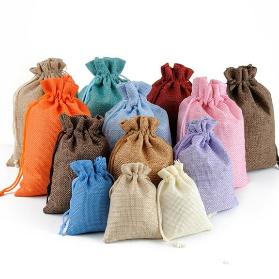 PENIKOKO 15Pcs Christmas Candy Cookie Bags Linen Drawstring Storage Bags Beige Holiday Treat Packaging