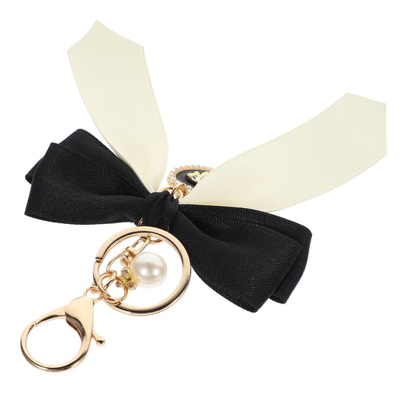 PENIKOKO Elegant Black Zinc Alloy Car Key Chain for Women, Stylish Bow Design Keychain Set
