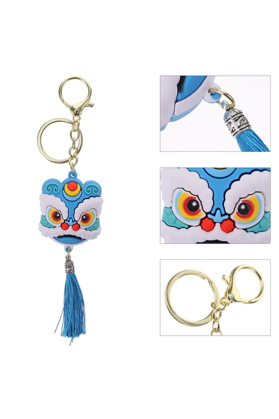 Cartoon Animal Key Chain Blue PVC Lion Charm Pendant