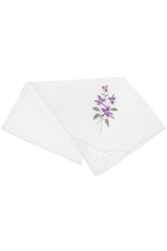 1Pack Cotton Handkerchief Square Lace Embroidery Purple Wedding Daily Use 11.4In