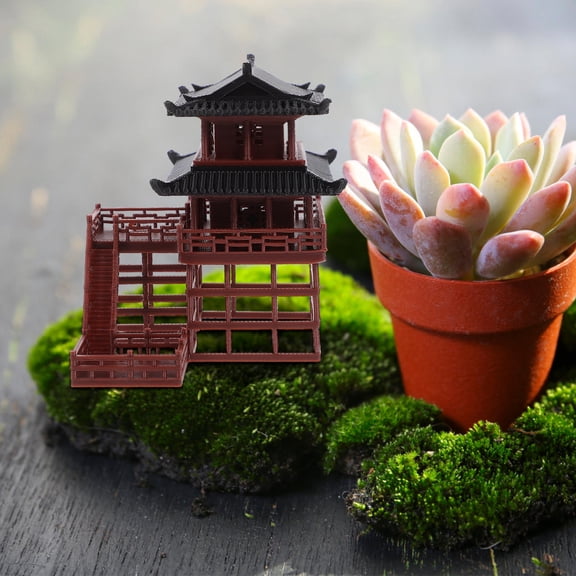 PENIKOKO Micro Landscape Decor Miniature Pavilion Statue Multi Resin 1Pack Zen Garden Accessories