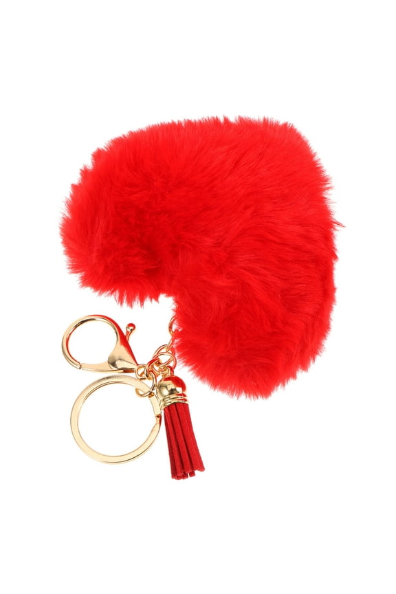 Cute Pendant Keychain Heart Shape Plush Key Ring Metal Red 1Pack