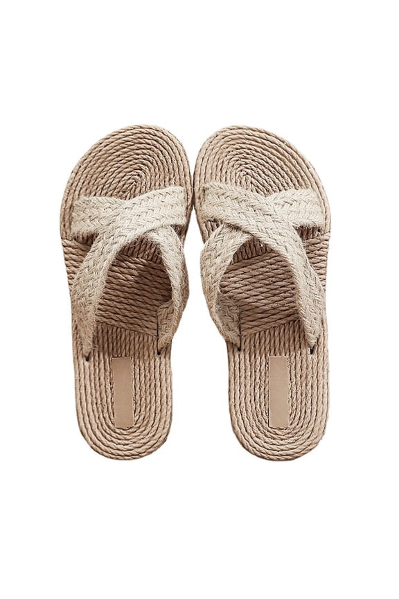 1Pair Fashion Sandals Beige Imitation Straw Slippers Soft Elastic Sole Suitable for Outdoors