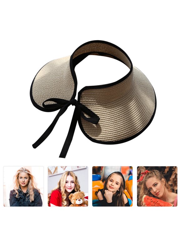 1Pc Beige Straw Visor Hat Durable Foldable Face Sun Protection for Camping PP