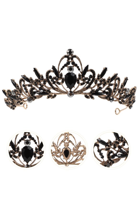 1Pc Black Alloy Rhinestone Bride Hair Hoop Elegant Wedding Crown Headband Decorative Tiara