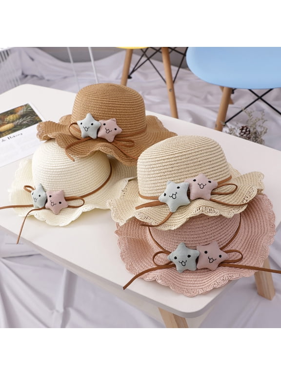 1Pc Brown Straw Weaving Summer Outdoor Hat Adjustable Breathable Sun Protection