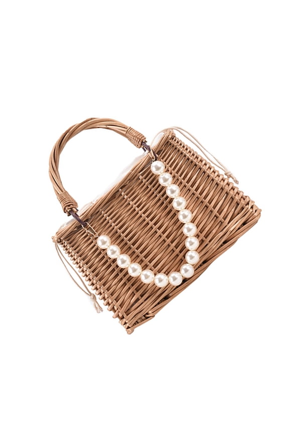 Stylish Khaki Straw Beach Tote Bag with Drawstring Closure for Secure Storage and Easy Travel Convenience - 1Pc
