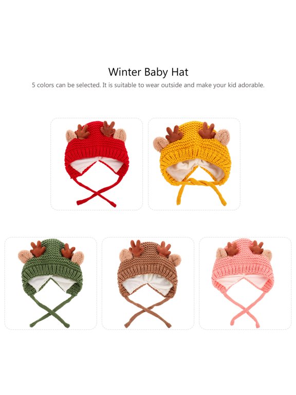 1Pc Premium Khaki Antler Knitting Hat Christmas Winter Warm Hat with Stable Lacing Design