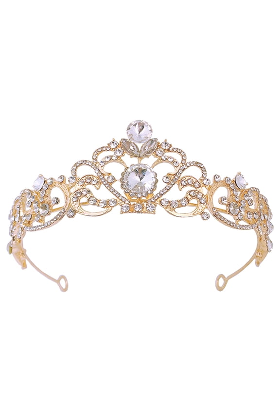 1Pc Wedding Hair Accessory Golden Rhinestone Crown Headband Elegant Bridal Headdress Decor