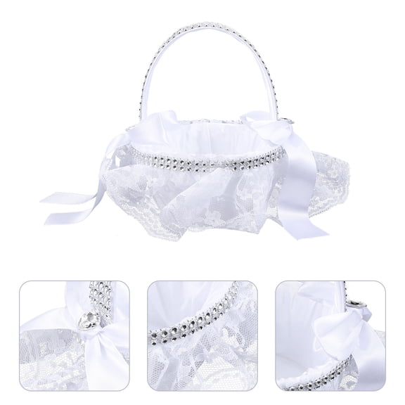 PENIKOKO 1Pc White Lace Wedding Basket for Flower Storage and Romantic Ceremony Decoration