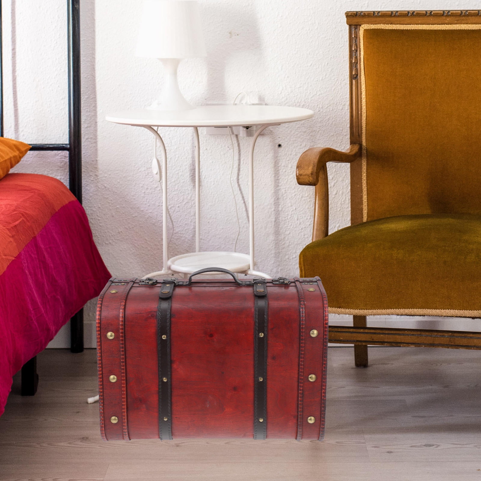 PENIKOKO Wooden Portable Storage Case with Handle, Decorative Small Suitcase Chest for Home Organization