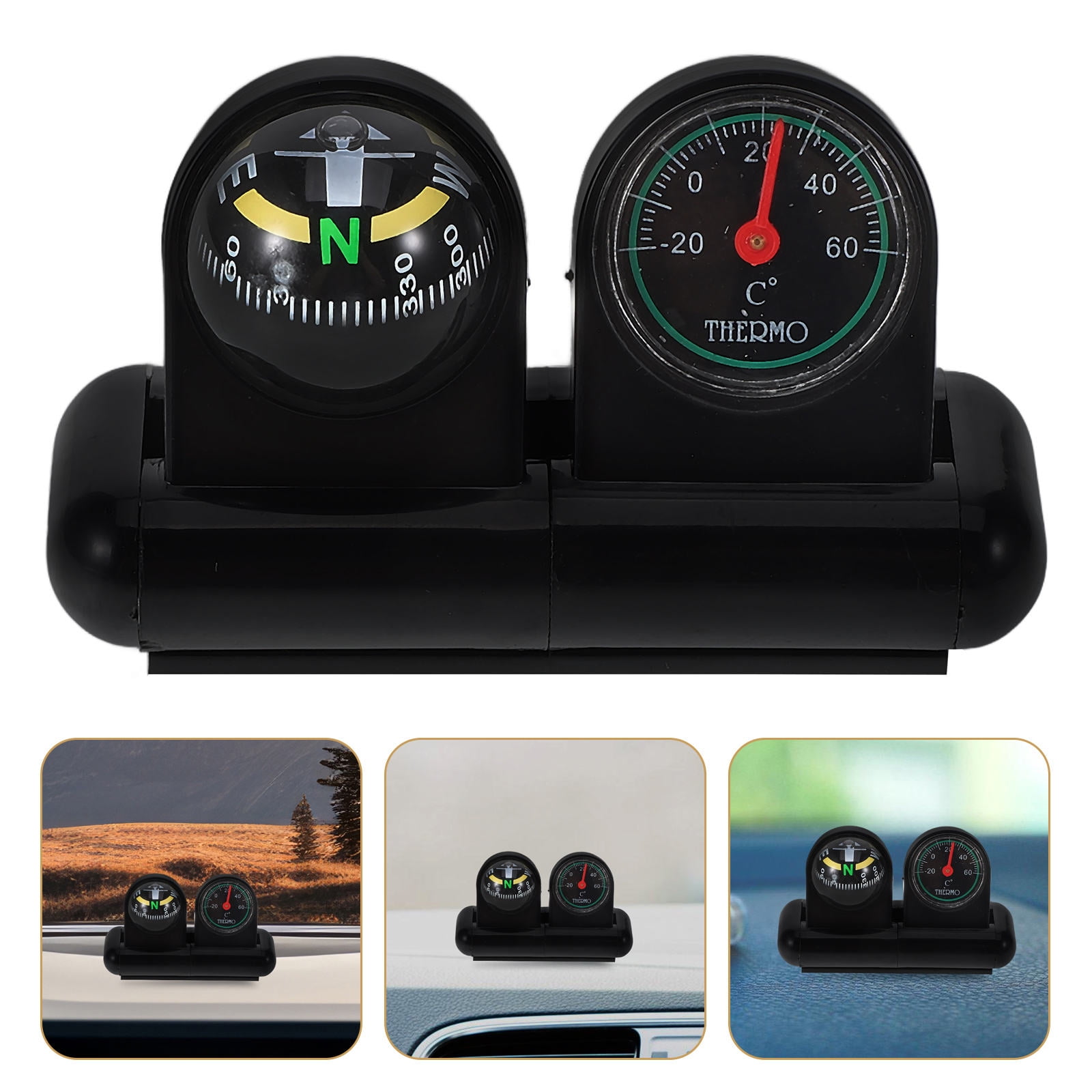 PENIKOKO 1Pcs Car Auto Compass and Thermometer with Black Plastic for Minimalist Design and Driving Occasions