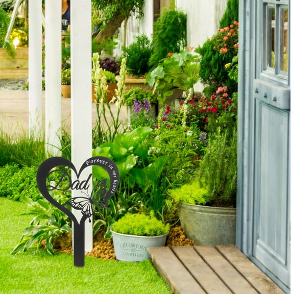 PENIKOKO Metal Heart Shaped Memorial Grave Marker Sign for Cemetery Iron 1 Pack