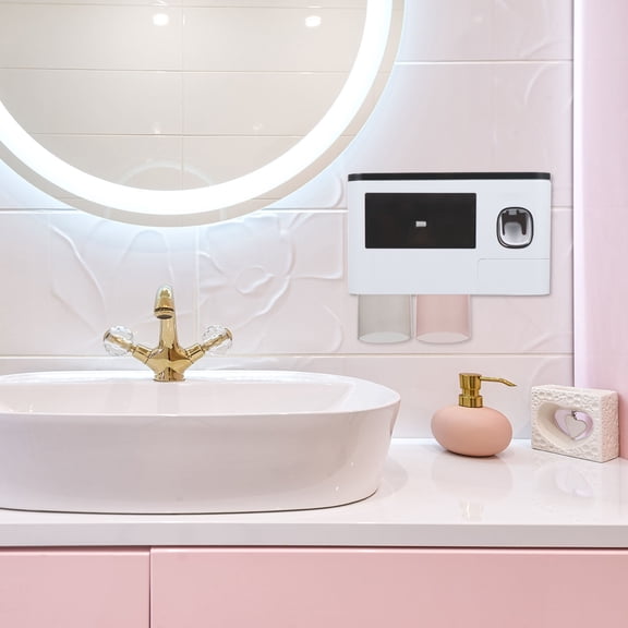 PENIKOKO Black Bathroom Toothbrush Holder Rack with Storage Boxes for Cosmetics and Facial Care Items, 1 Set