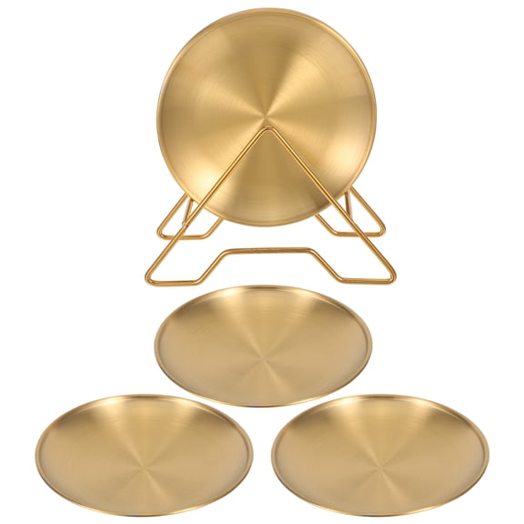 PENIKOKO Golden Stainless Steel Snack Plate with Stand, Round Serving Tray for Kitchen, Home, Parties, and Appetizers
