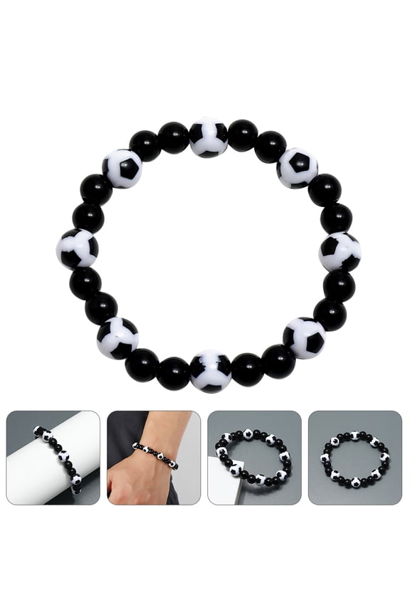 Men's Bracelet Set with Black Resin Soccer Charms, Sports Fan Gear Accessory for Soccer