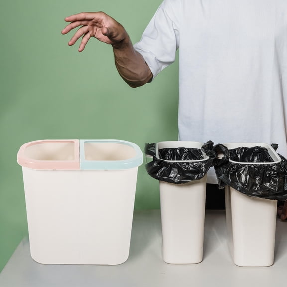 PENIKOKO 1Set Office Trash Bin Double Compartment Rubbish Bin Plastic Simple Design Waste Container Household Users