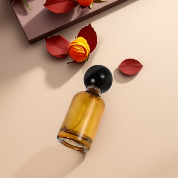 PENIKOKO 1Set Portable Glass Perfume Bottle 3.9In Brown Round Cap Square For Travel