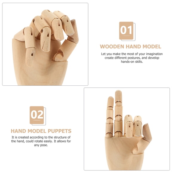 PENIKOKO Wood Artist Drawing Articulated Mannequin with Wooden Flexible Fingers (7 inches-The Right Hand)