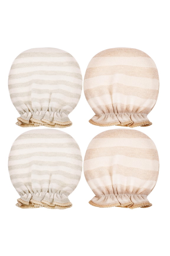 2 Pairs Newborn Baby Mittens Cotton Brown Stripes Soft Breathable Gloves for Infant and Everyday Use