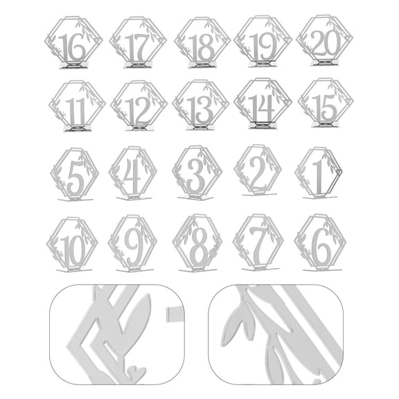 PENIKOKO 20pcs Acrylic Silver Wedding Reception Table Signs Simple Design