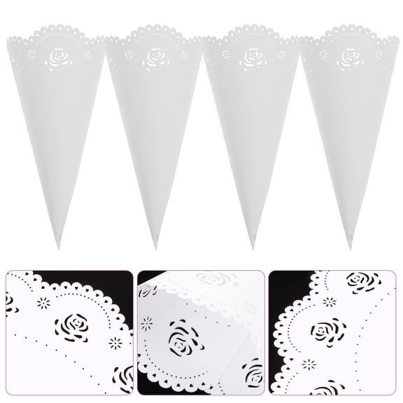PENIKOKO 20Pcs Hollow Paper Cones White Confetti Holders Easy Fold for Classic Vintage Weddings