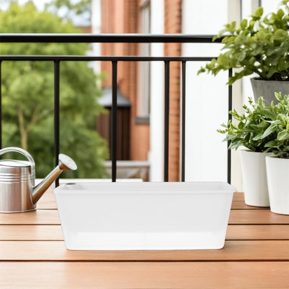 PENIKOKO Set of 2 White Plastic Rectangle Planter Flower Pots for Indoor and Outdoor Use, Plant Containers