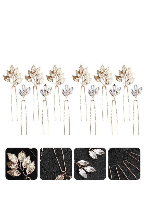 2Packs Delicate Leaf Bridal Hairpin Rhinestone Alloy Updo Hair Stick for Graceful Decoration