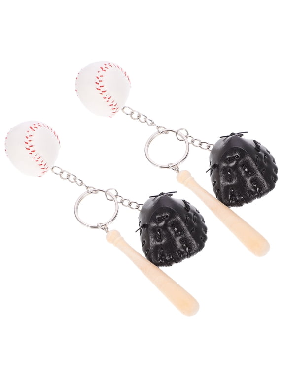 Baseball Keychain, Black PU, Sports Accessory, Confident Look, 2Pcs