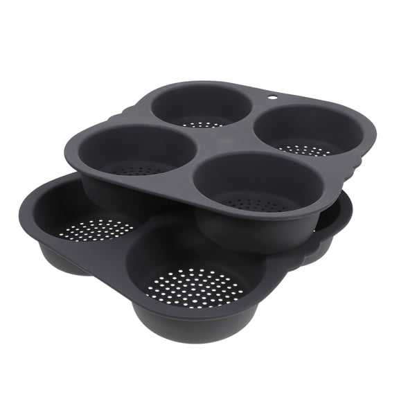 PENIKOKO 2-Pack Black Silicone Hamburger Bun Mold with 4 Cavities Non-Stick Baking Tray for Perfect Homemade Buns