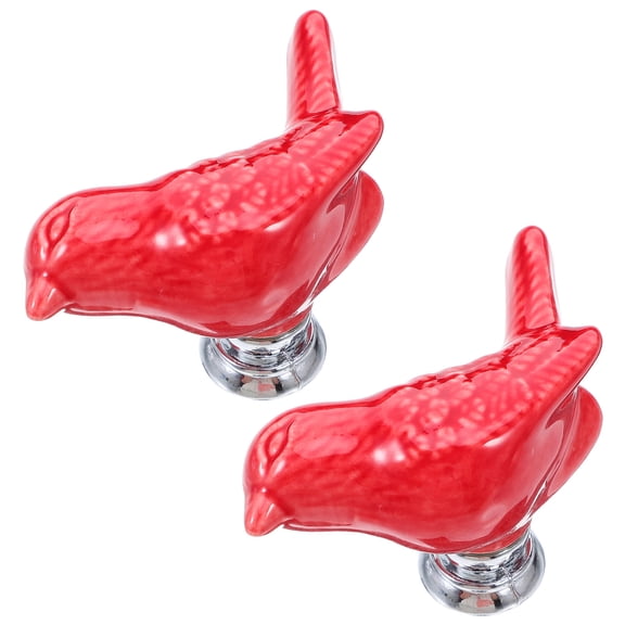 PENIKOKO 2Pcs Ceramic Bird Shaped Drawer Knobs for Furniture Red Cabinet Pull Handles with Zinc Alloy Durable Finish