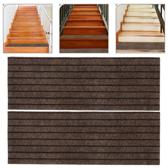 PENIKOKO 2-Pack Non Adhesive Coffee Brown Stair Tread Covers Nonslip Polyester Mats for Indoor Stair Safety and