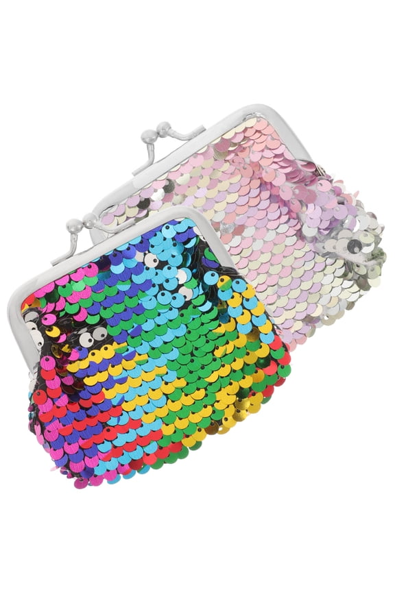 2Pcs Coin Purse for Women Kiss Lock Security with Sequins Square Compact Size 3.54x3.54x0.39in