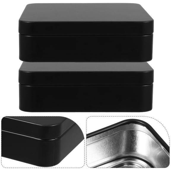 PENIKOKO 2-Pack Compact Black Metal Storage Tins with Lids for Playing Cards, Travel Accessories, and Small Items