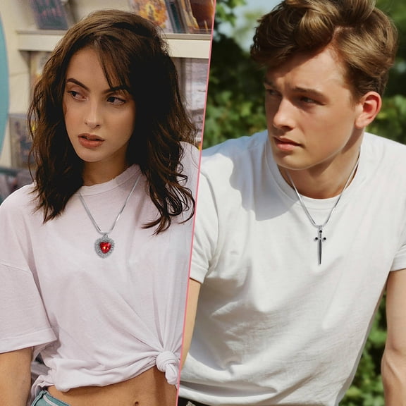 PENIKOKO 2Pcs Decorative Heart Sword Necklace Set for Couples in and Multi Alloy Jewelry for Special Dates