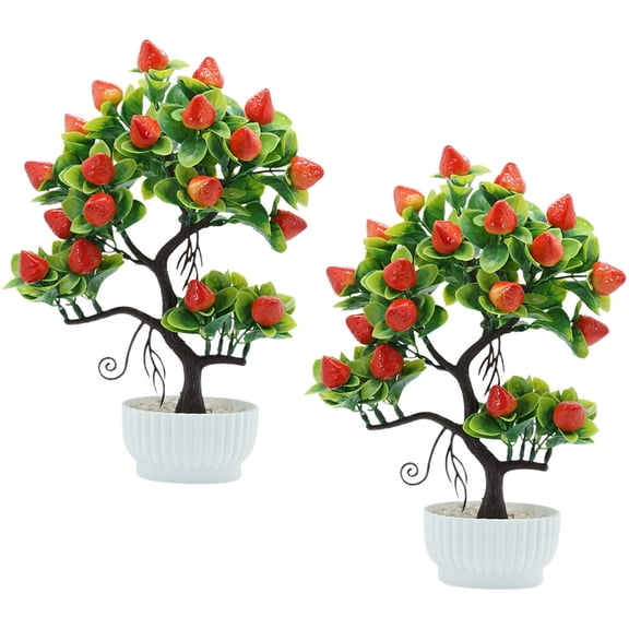 PENIKOKO 2-Pack Faux Strawberry Tree Potted Plant Realistic Artificial Bonsai Fruit Tree Decor for Home and Office