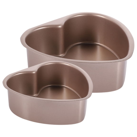PENIKOKO 2-Piece Heart Shaped Baking Tin Set, Golden Stainless Steel, Non-Stick, Removable Bottom, Even Heat Distribution