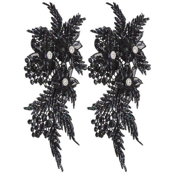 PENIKOKO Embroidered Floral Cloth Patches Black Polyester Yarn 2-Pack Decorative Stickers for Clothing Accessories