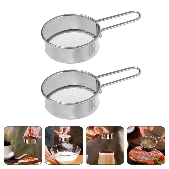 PENIKOKO 2Pcs Plated Silver Stainless Steel Flour Sieve with Handle for Kitchen Baking Use