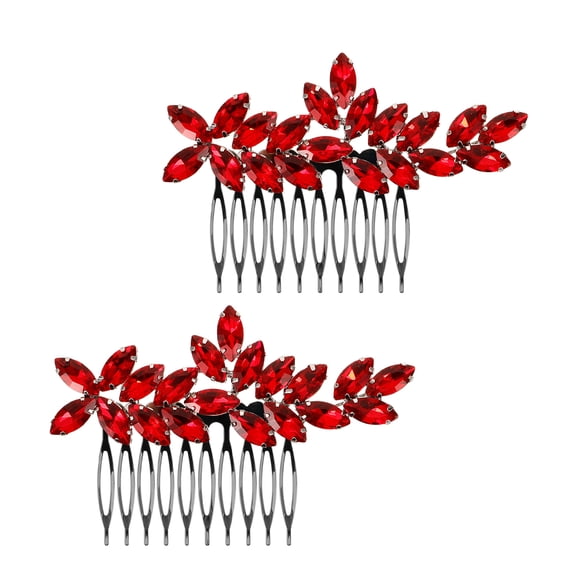 PENIKOKO 2-Pack Red Rhinestone Hair Combs Wedding Bridal Hair Accessories Elegant Design for Special Occasions