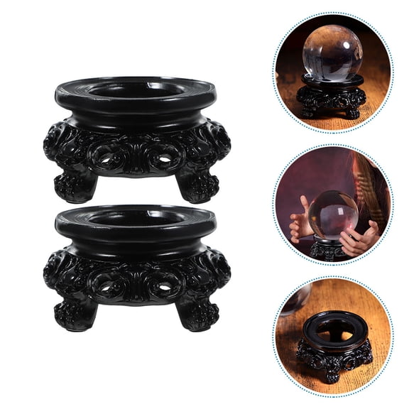 PENIKOKO Black Hollow Base Resin Crystal Stand 2pcs Set for Office Desk Decoration 1.7 x 1.7 x 1 inch