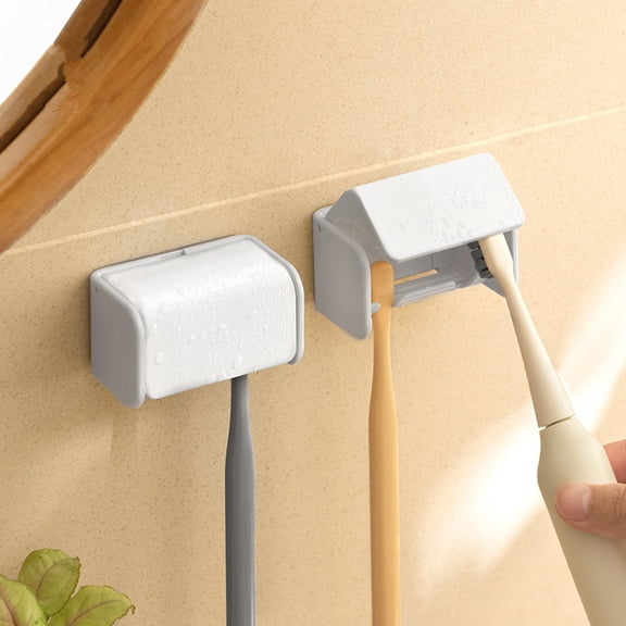 PENIKOKO 2Pcs Self Adhesive Toothbrush Holder Wall Mounted with Cover for Bathroom Storage Organizer