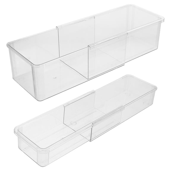 PENIKOKO 2-Pack Sliding Desk Drawer Dividers for Kitchen Utensils Organization, Transparent Plastic, Adjustable Storage Solution