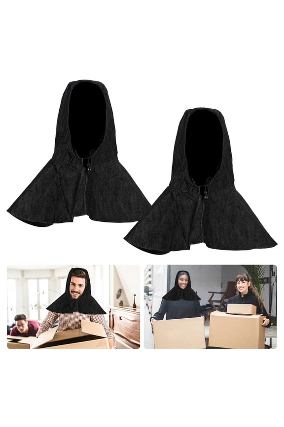 2Pcs Windproof Denim Hood Caps with Adjustable Drawstring Strap for Shoulder Protection Black
