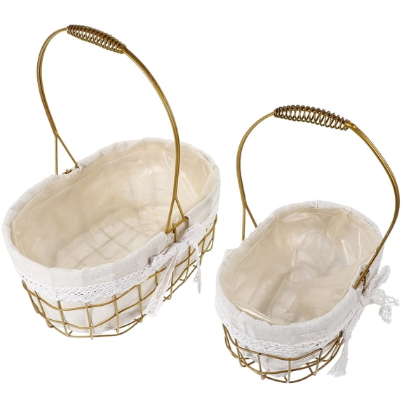 PENIKOKO 2-Pack Woven Planter Baskets with Golden Iron Oval Frame for Floral Arrangement, Garden, Picnic, 9.4x5.5x11.4 inches