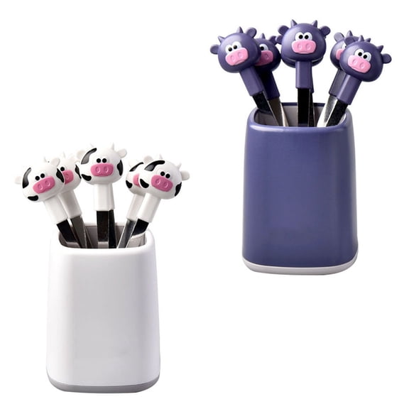 PENIKOKO 2Sets Calf Design Fruit Fork with Holder Stainless Steel Food Fork for Home Tableware