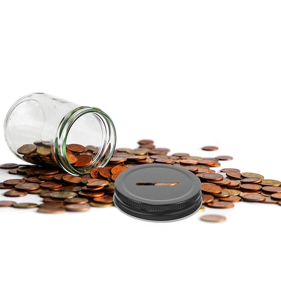 PENIKOKO 30Pcs Mason Jar Coin Bank Lids Black Metal Tinplate Caps for Secure Storage and Sealing