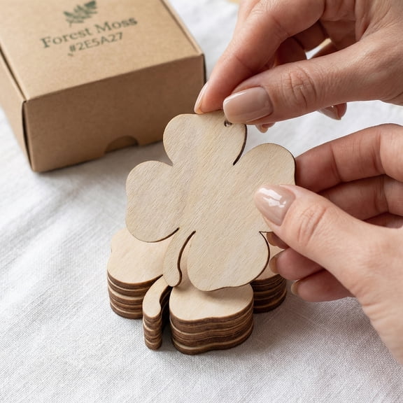 PENIKOKO 30 Pcs Unfinished Wood Shamrock Leaf Cutouts, Natural Wooden Leaves for Crafts, Home Decor, Ornaments, Party Supplies